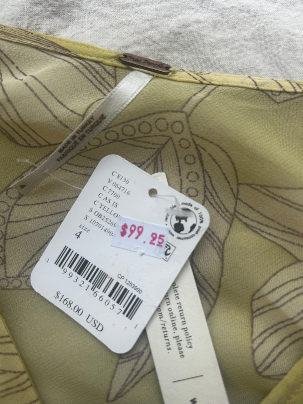 Free People Small Size 4 Light Yellow/Green Floral Dress - Picture 3 of 6